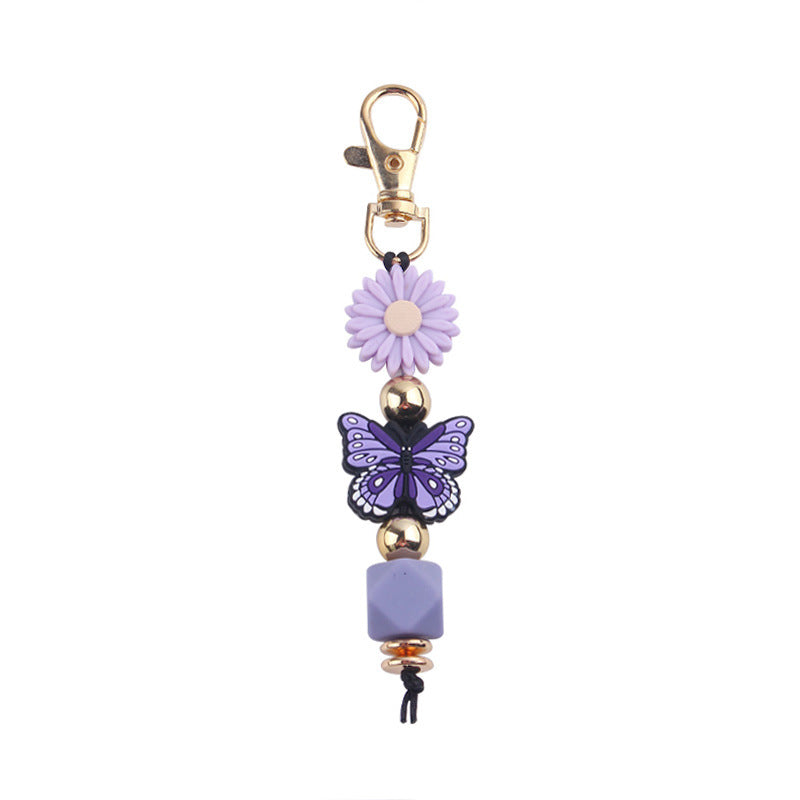 Wholesale Cartoon Colorful Butterfly Silicone Beaded Lanyard Keychain